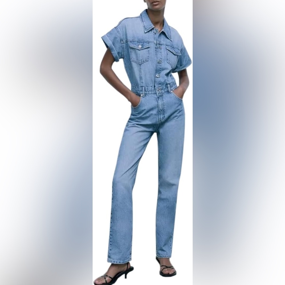 Zara Classic Blue denim jumpsuit